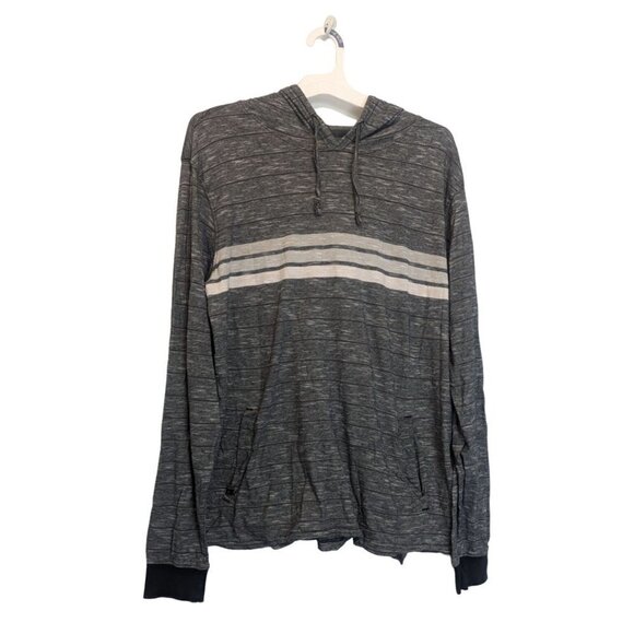 Rip Curl Men’s Size Large Grey and Black Striped Front Pocket Hoodie - Picture 1 of 5